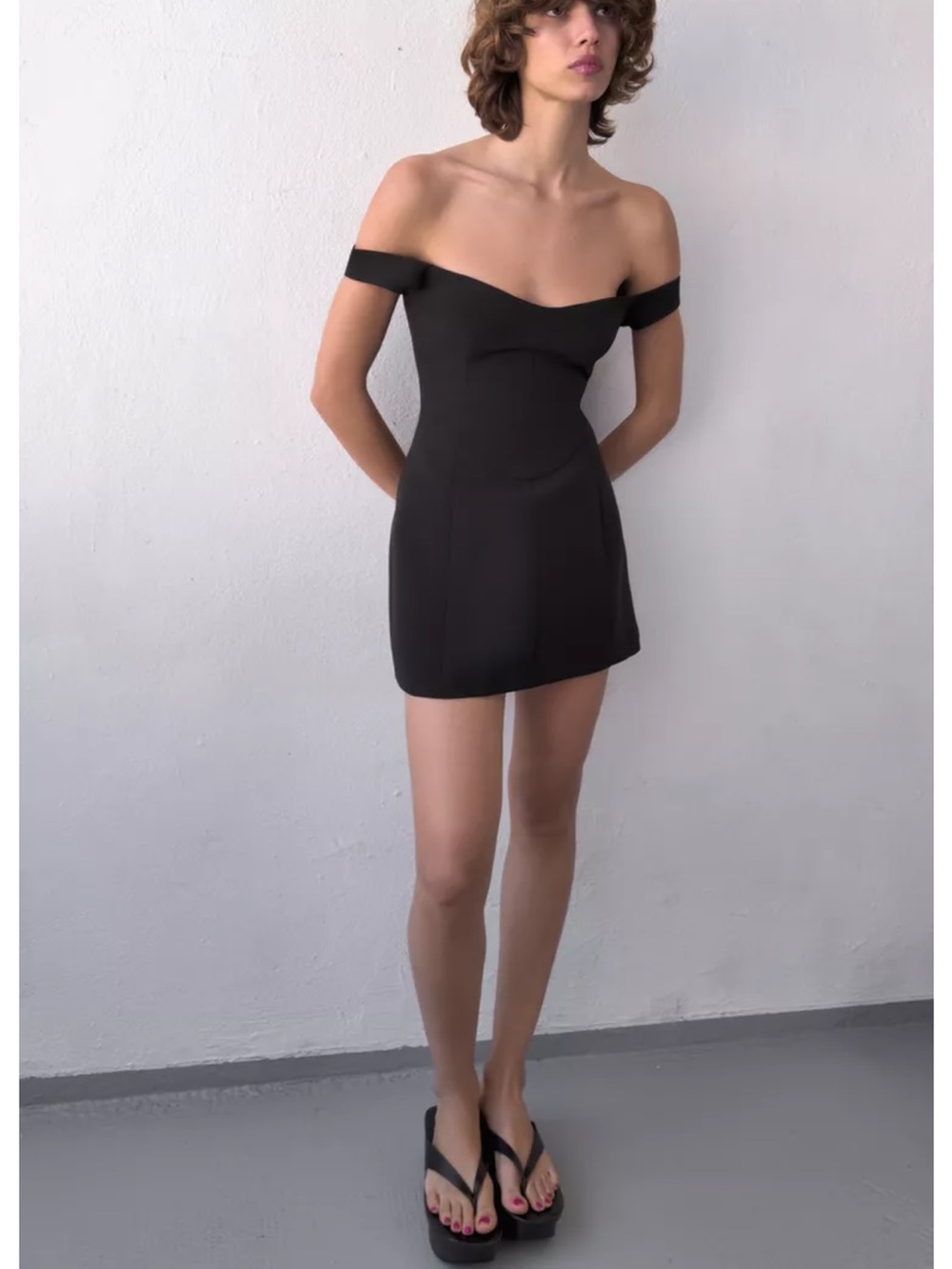 Elegant Off-Shoulder Black Mini Dress NWT